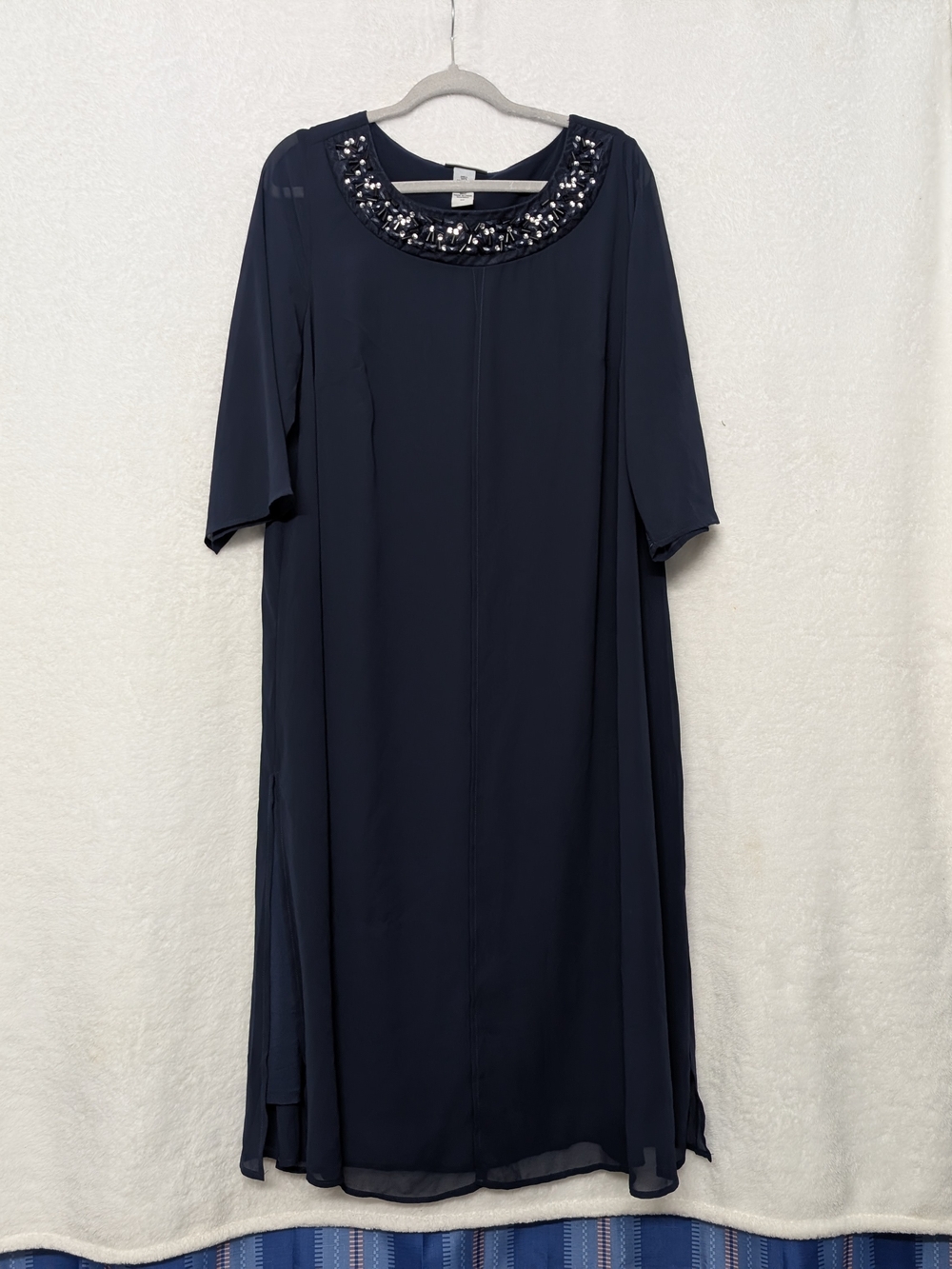 Catherines Navy Midi Dress with Beaded Scoop Neckline